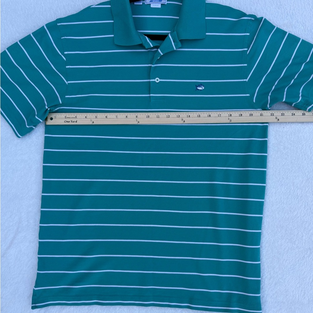 Southern Tide Green and White Striped Polo Shirt